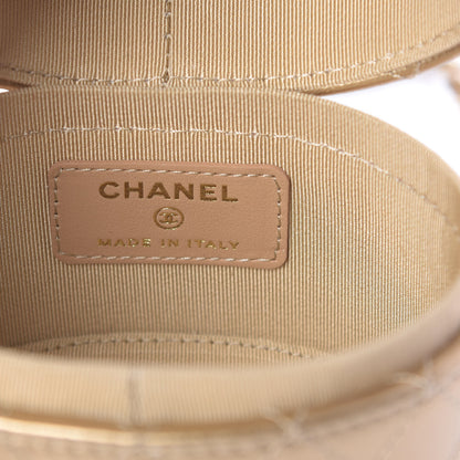 Chanel Metallic Lambskin Quilted Round Mini Vanity Case With Chain Gold 6 of 11