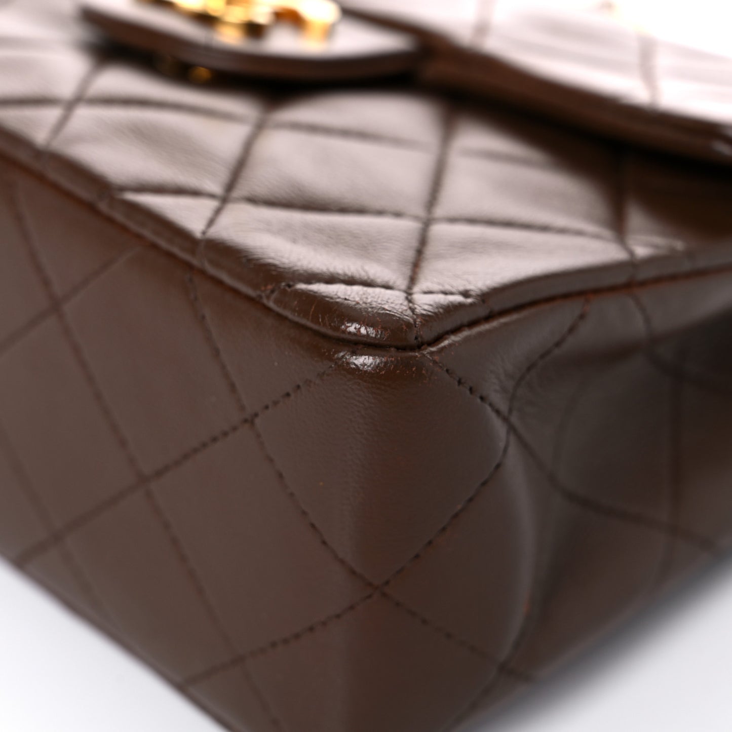 Lambskin Quilted Mini Square Flap Dark Brown
