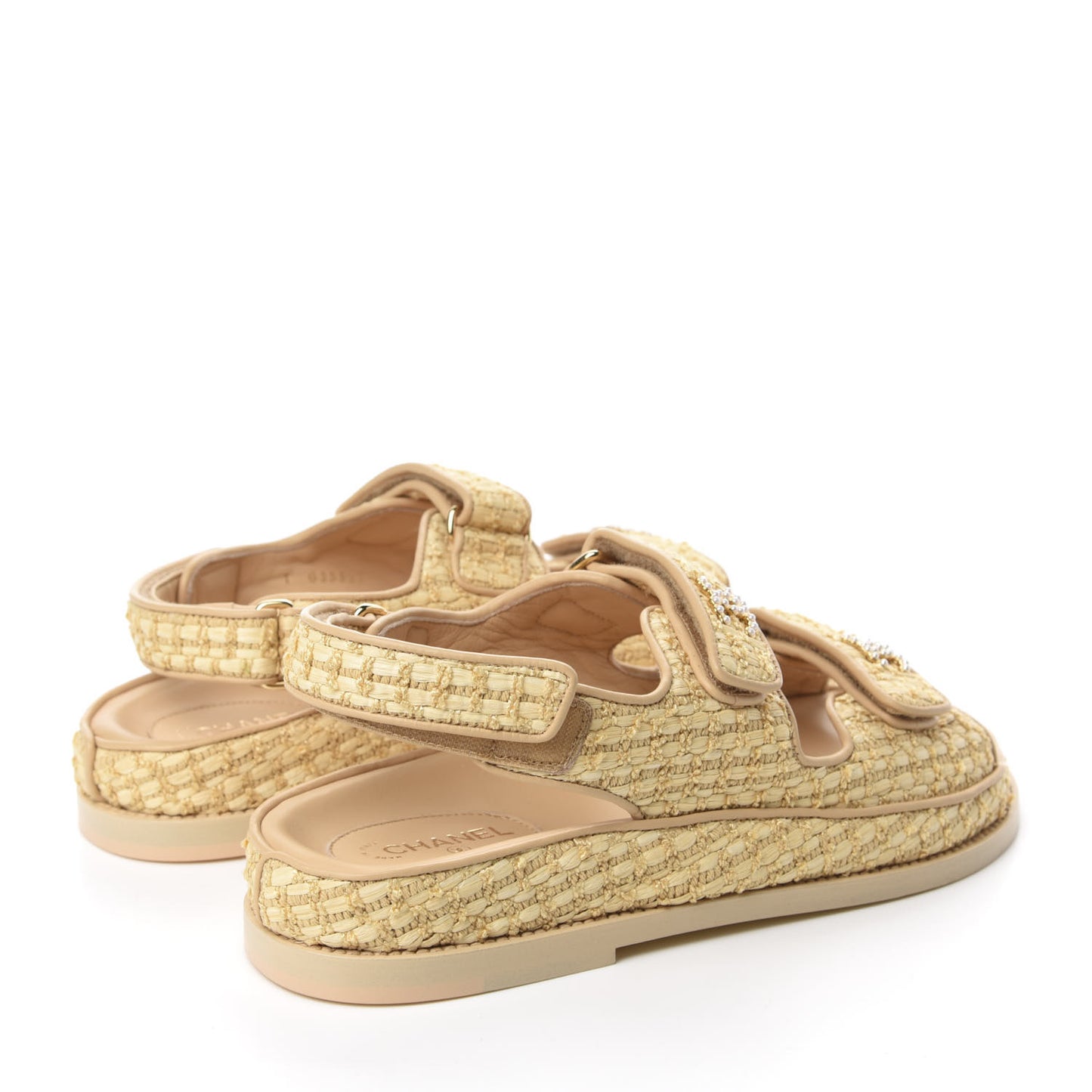 Braided Fabric Velcro Dad Sandals 38 Beige