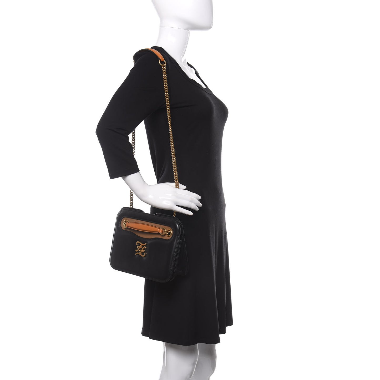 Vitello Glacier Karligraphy Pocket Shoulder Bag Black Gingerbread