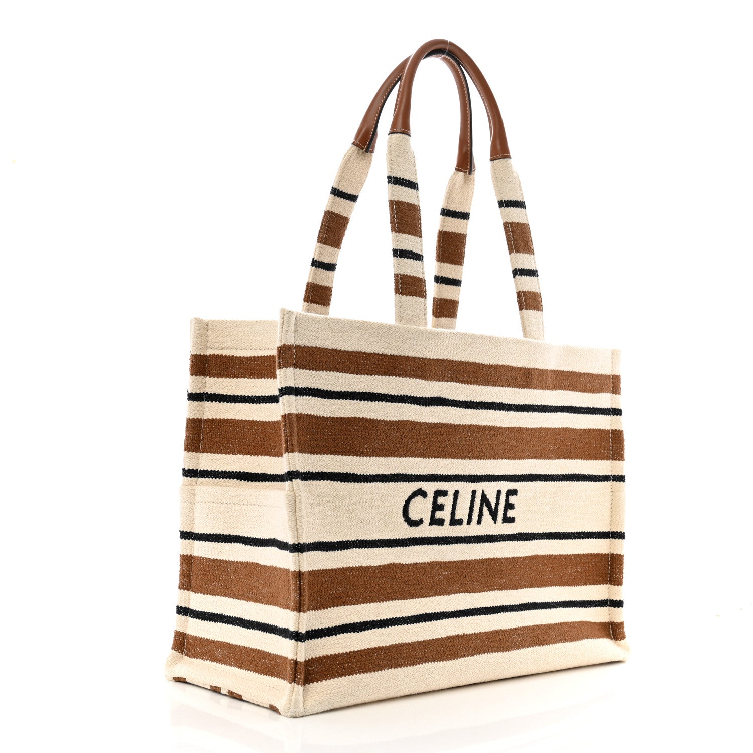 Celine Jacquard Striped Large Cabas Thais White Brown 3 of 11