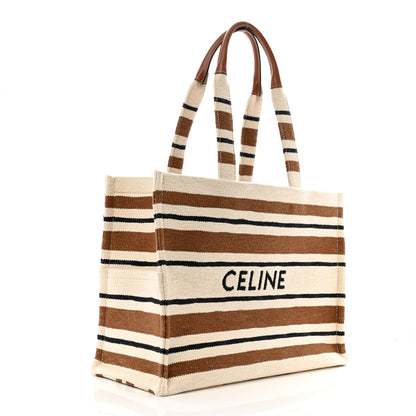 Celine Jacquard Striped Large Cabas Thais White Brown 3 of 11