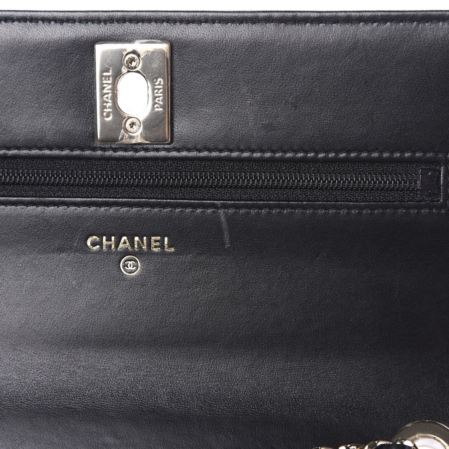 Lambskin Quilted Trendy CC Wallet On Chain WOC Black