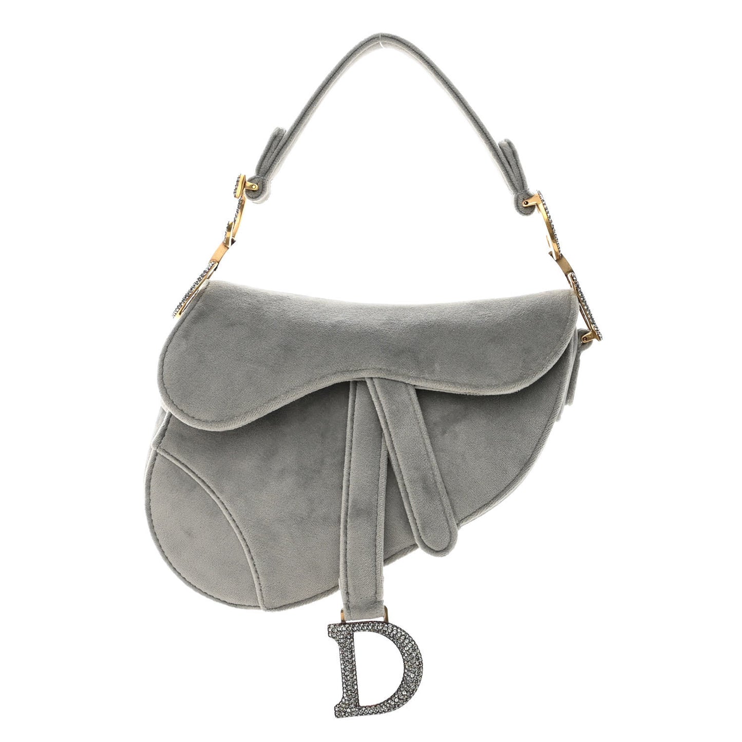 Velvet Crystal Mini Saddle Bag Grey