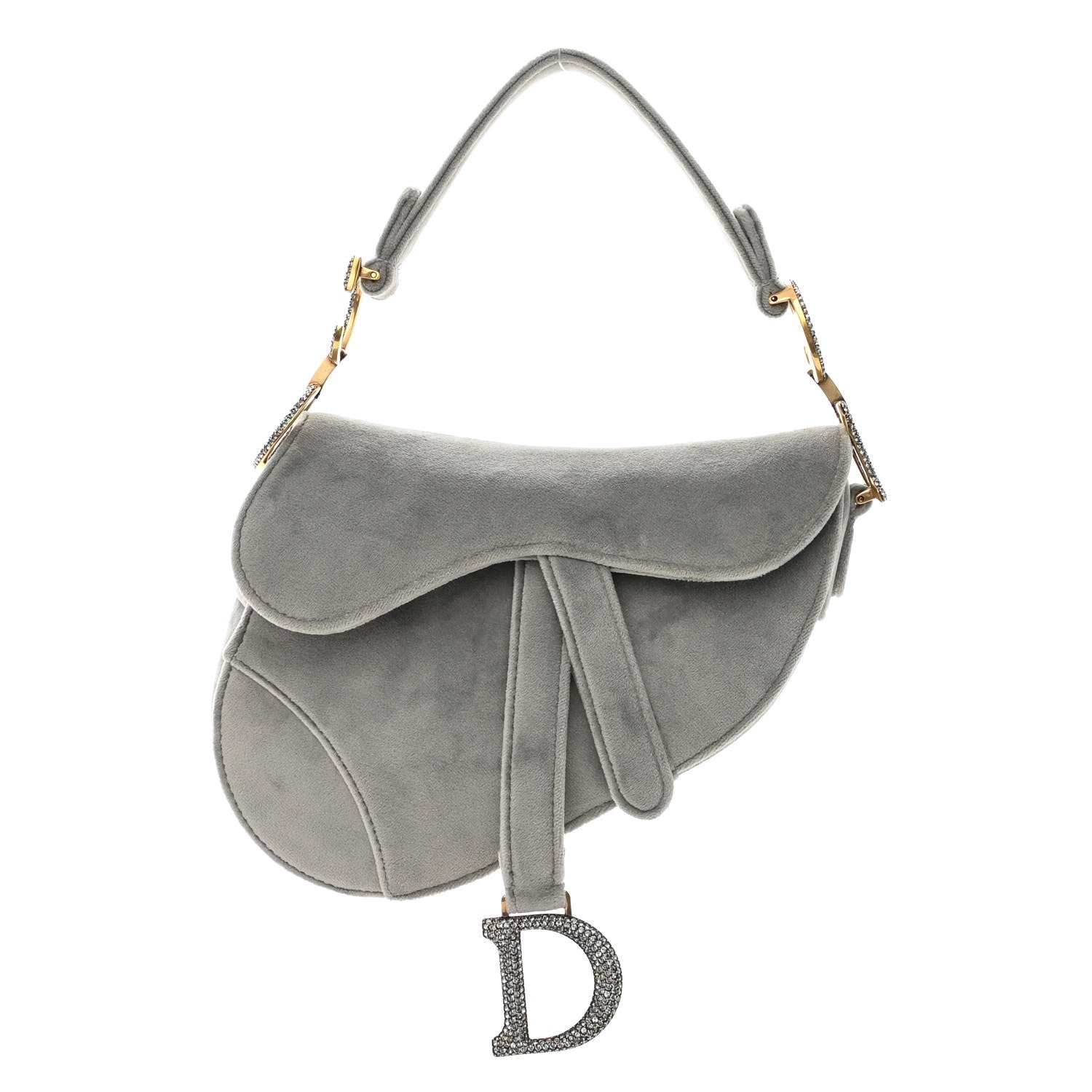 Christian Dior Velvet Crystal Mini Saddle Bag Grey 1 of 9
