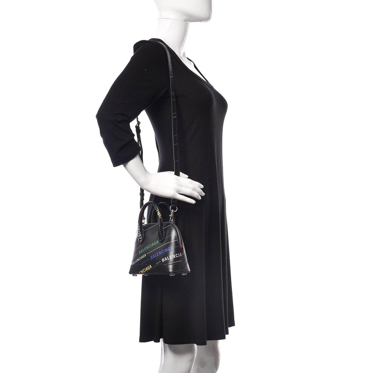 Calfskin Logo Print XXS Ville Top Handle Bag Black Multicolor