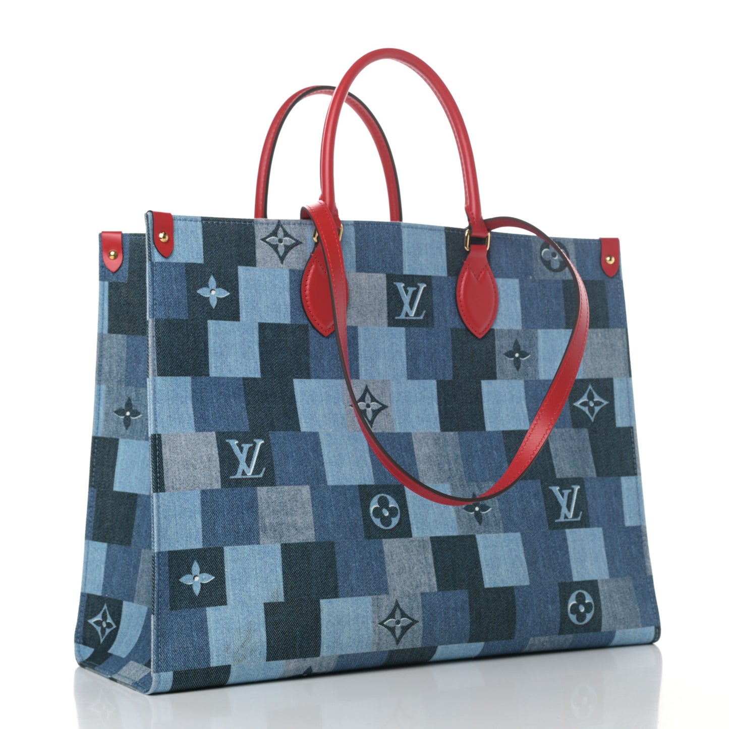 Denim Damier Monogram Onthego Blue Rouge