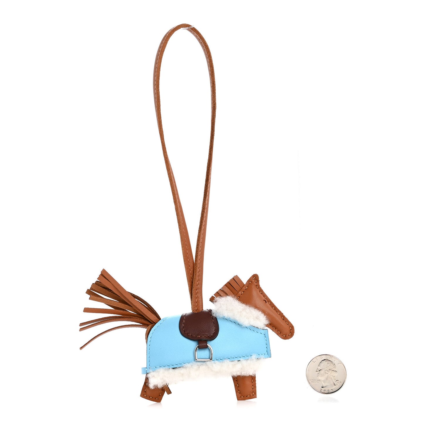 Milo Lambskin Merinos Wool Grigri Rodeo Robeo Plush Bag Charm PM Gold Terre Celeste Ecru
