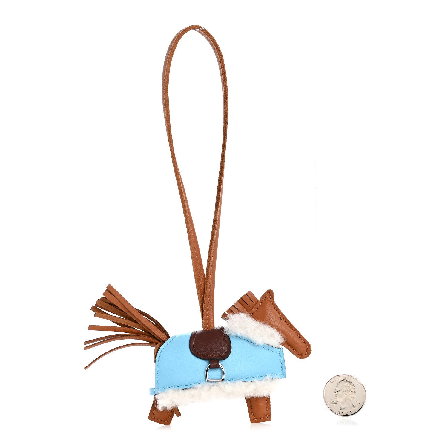Hermes Milo Lambskin Merinos Wool Grigri Rodeo Robeo Plush Bag Charm PM Gold Terre Celeste Ecru 2 of 4