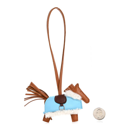 Hermes Milo Lambskin Merinos Wool Grigri Rodeo Robeo Plush Bag Charm PM Gold Terre Celeste Ecru 2 of 4