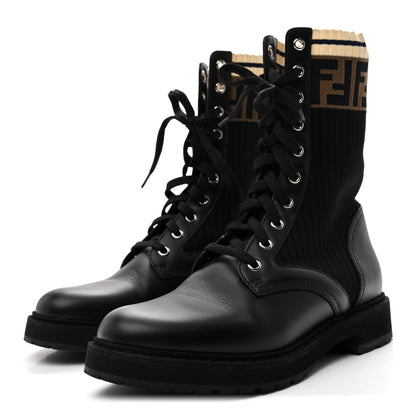 Fendi Calfskin Stretch Fabric Rockoko Biker Boots 37 Tobacco Black Marino 4 of 8