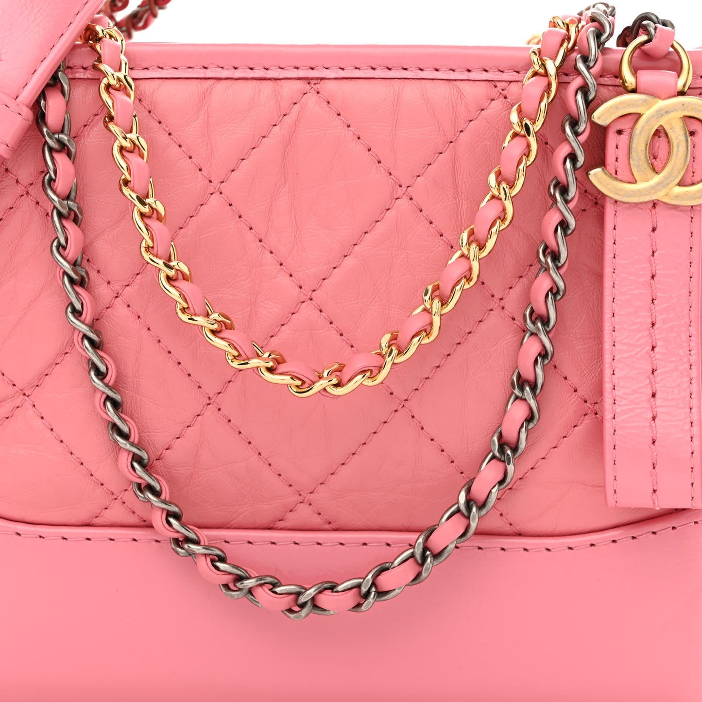 Aged Calfskin Quilted Small Gabrielle Logo Hobo Rose