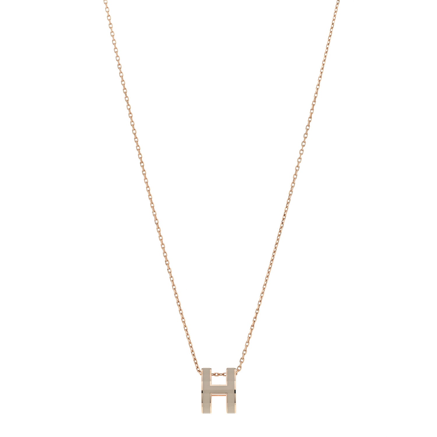 Hermes Lacquered Rose Gold Pop H Pendant Necklace Marron Glace 1 of 4