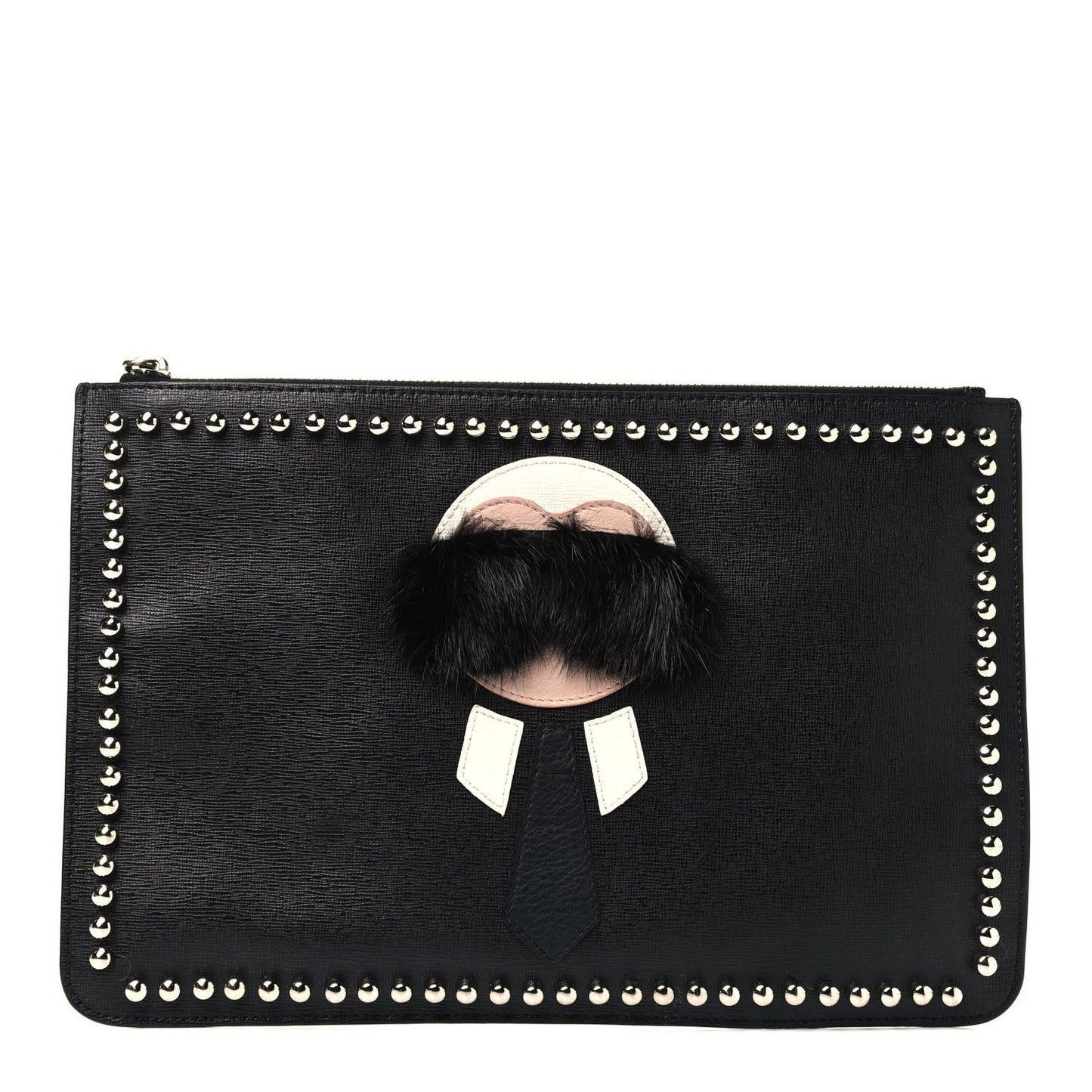 Vitello Elite Flamingo Mink Karlito Studded Pouch Black White Plaster