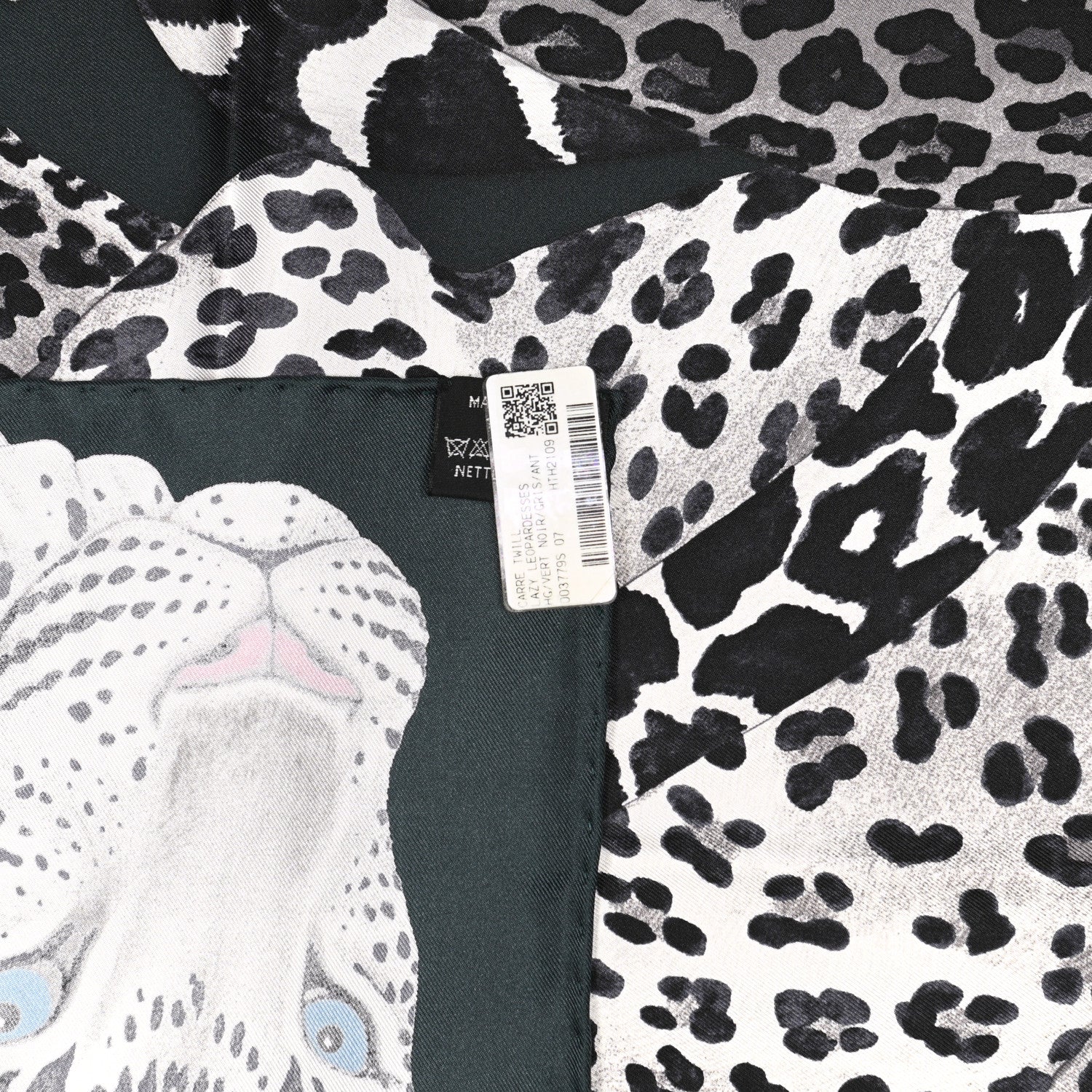 Hermes Silk Twill Lazy Leopardesses Scarf 90 Vert Black Gris 3 of 6
