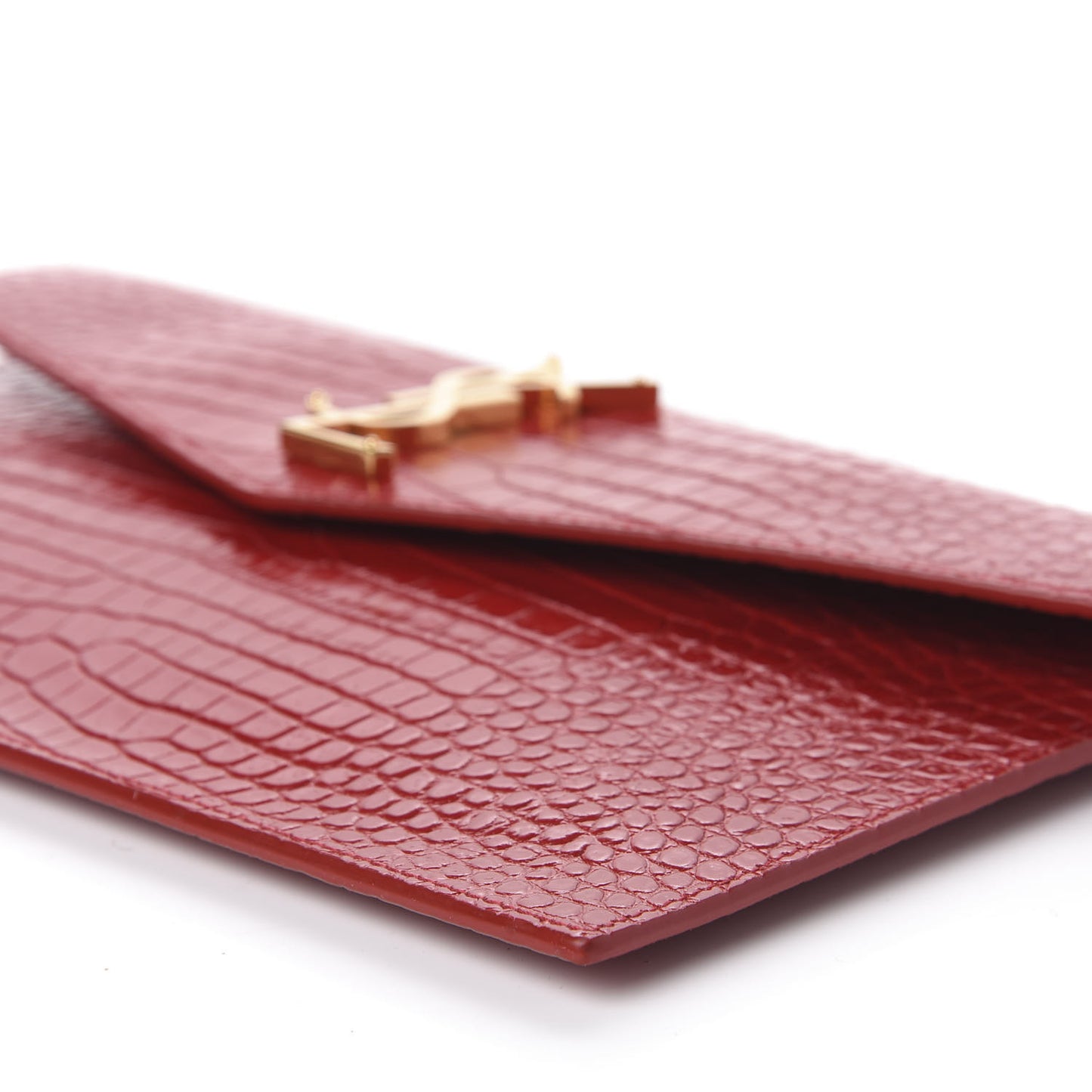 Calfskin Crocodile Embossed Uptown Monogram Clutch Rouge Eros