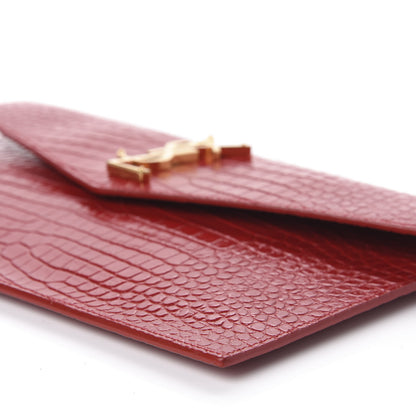 Saint Laurent Calfskin Crocodile Embossed Uptown Monogram Clutch Rouge Eros 6 of 10