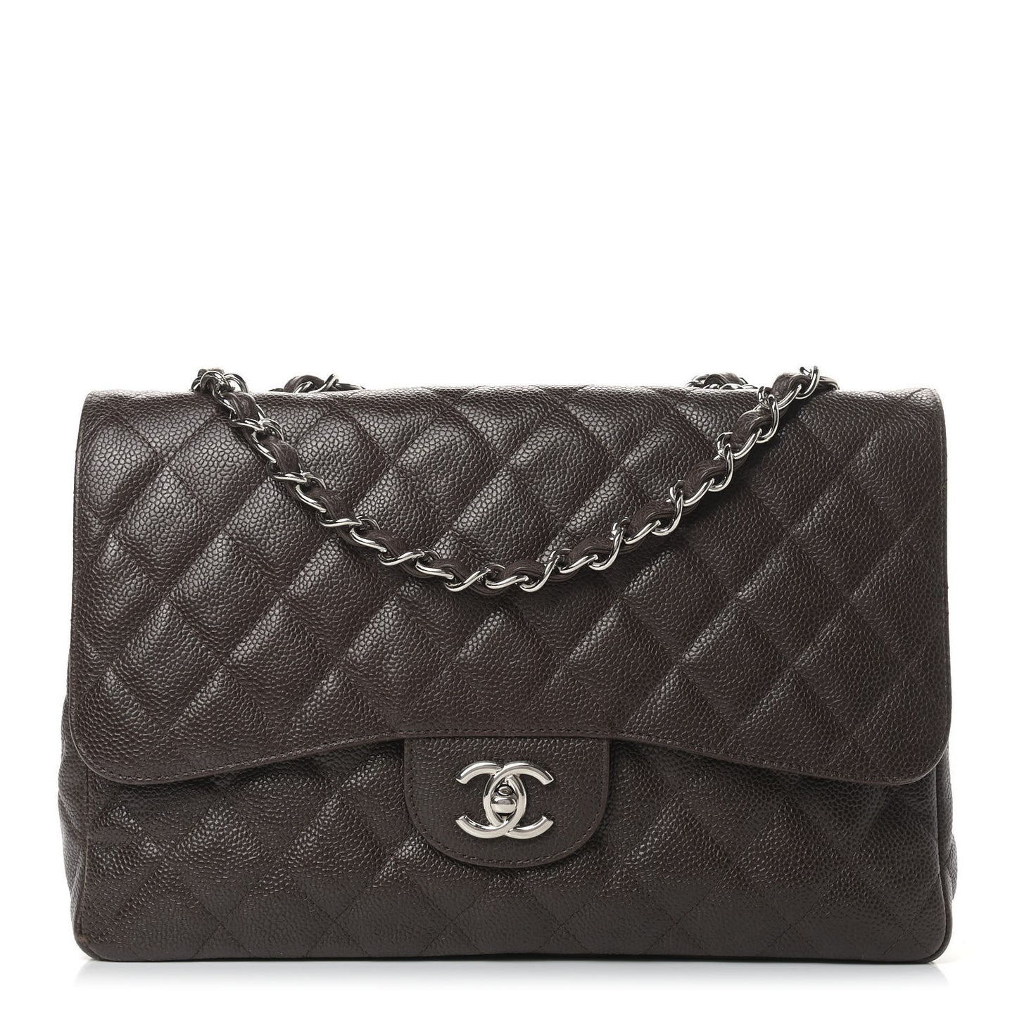 Caviar Quilted Jumbo Single Flap Dark Brown