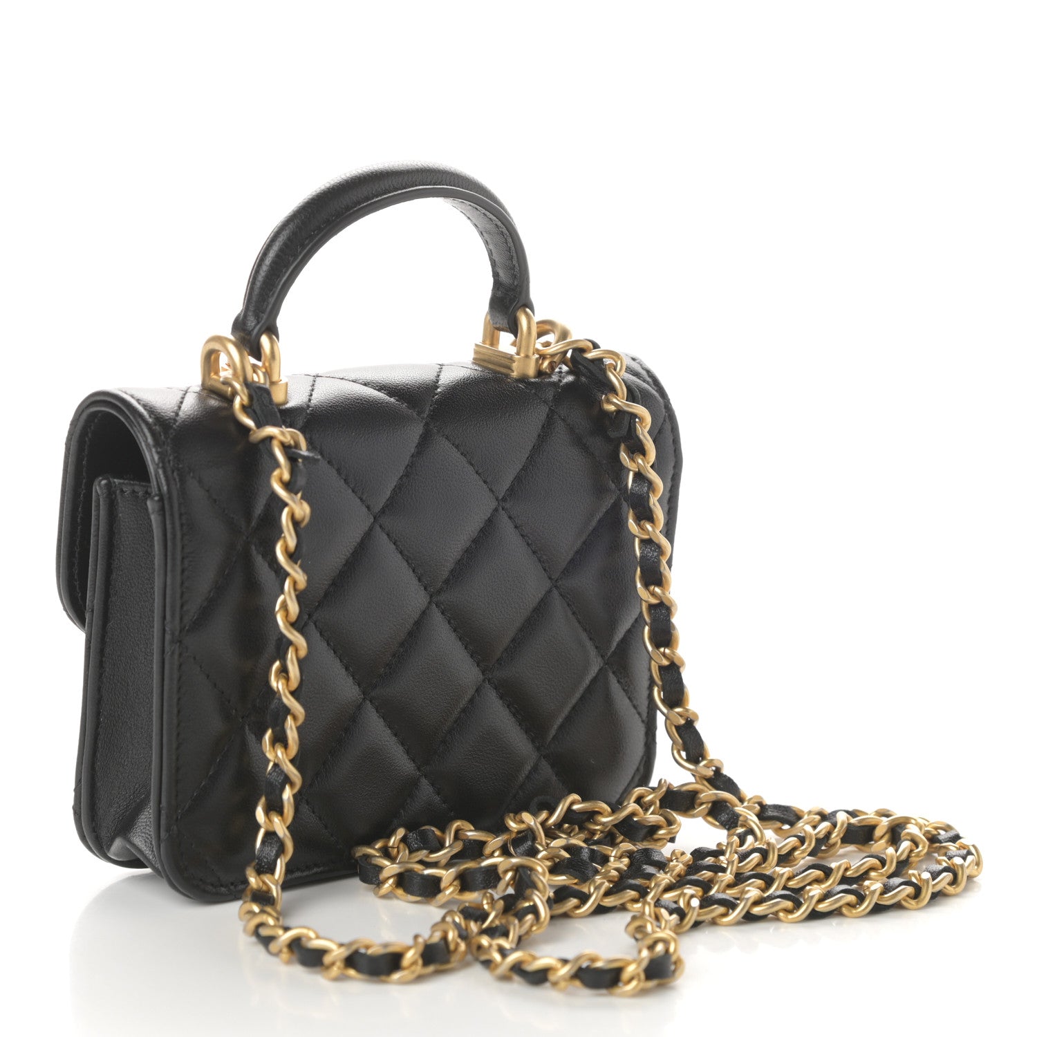 Chanel Lambskin Quilted Top Handle Flap Coin Purse With Chain Black 3 of 10