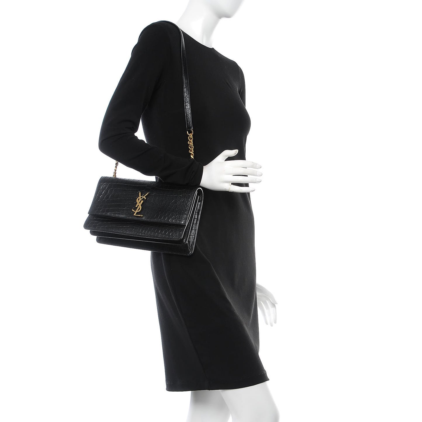 Calfskin Crocodile Embossed Monogram Medium Sunset Black