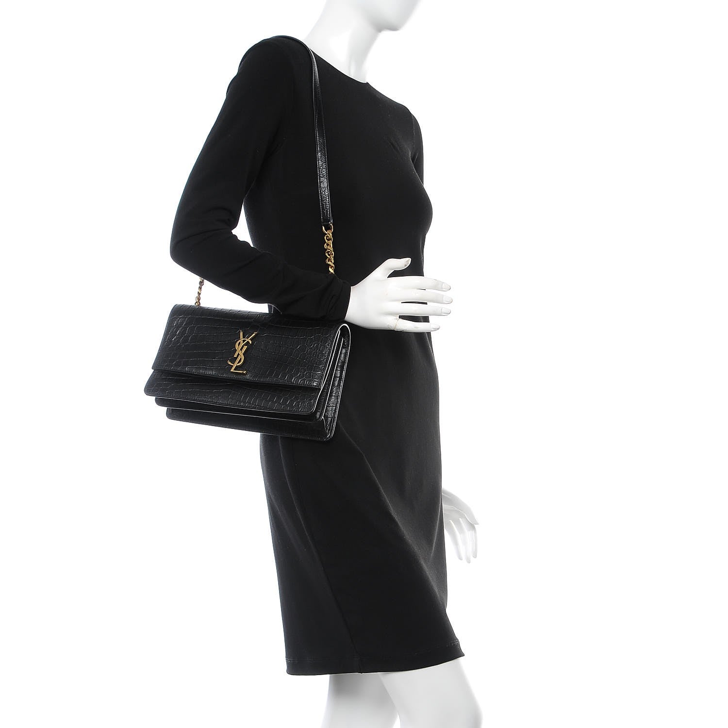 Saint Laurent Calfskin Crocodile Embossed Monogram Medium Sunset Black 2 of 8