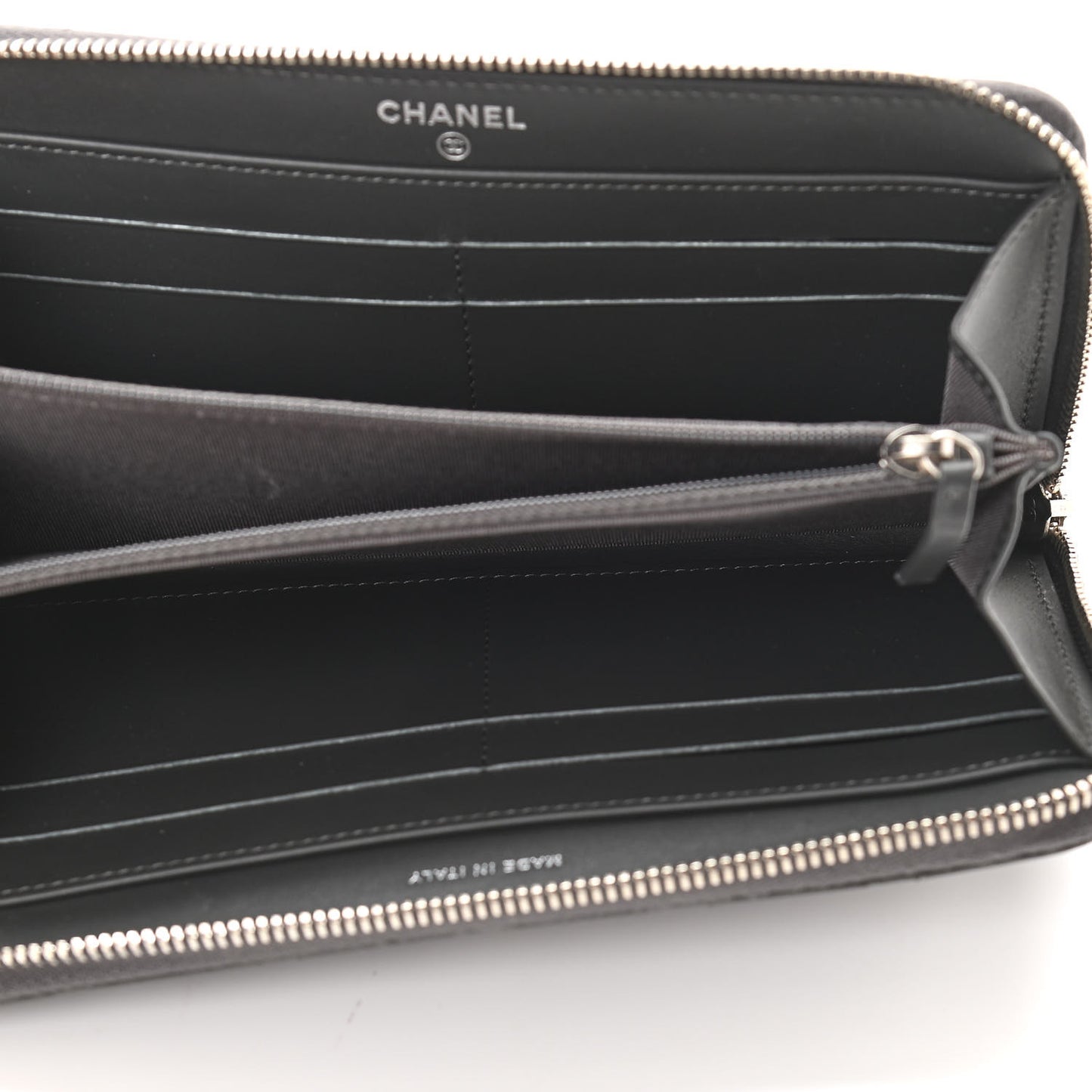 Patent Calfskin Zip Around Wallet Dark Grey
