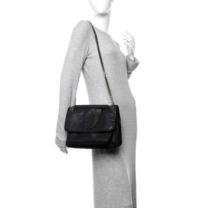 Saint Laurent Nubuck Crocodile Embossed Monogram Medium Niki Chain Satchel Black 2 of 10