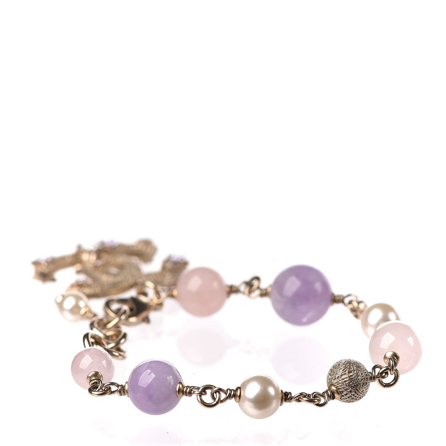 Pearl Beaded Crystal Star CC Bracelet Purple Gold