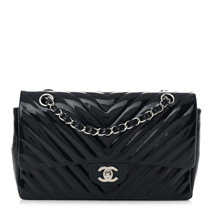 Chanel Patent Chevron Quilted Medium Double Flap Navy 1 of 12