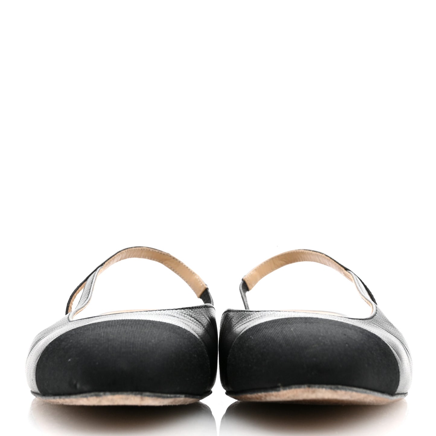 Goatskin Grosgrain Cap Toe CC Slingback Flats 39.5 Black