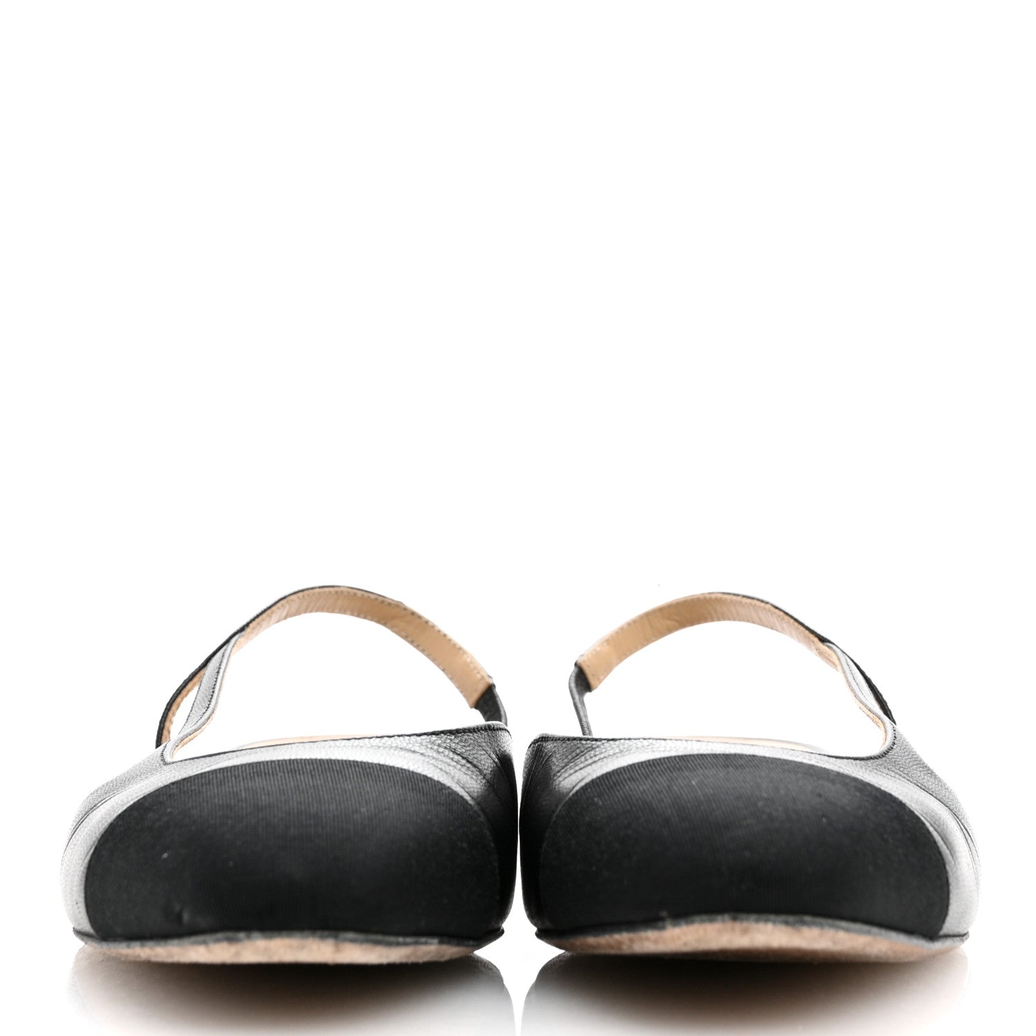 Chanel Goatskin Grosgrain Cap Toe CC Slingback Flats 39.5 Black 3 of 14