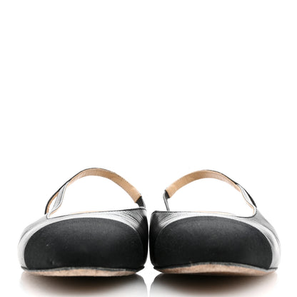 Chanel Goatskin Grosgrain Cap Toe CC Slingback Flats 39.5 Black 3 of 14
