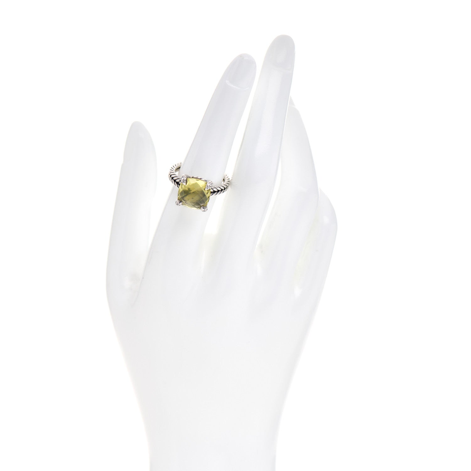 David Yurman Sterling Silver Diamond Lemon Citrine 11mm Chatelaine Ring 54 7 2 of 5