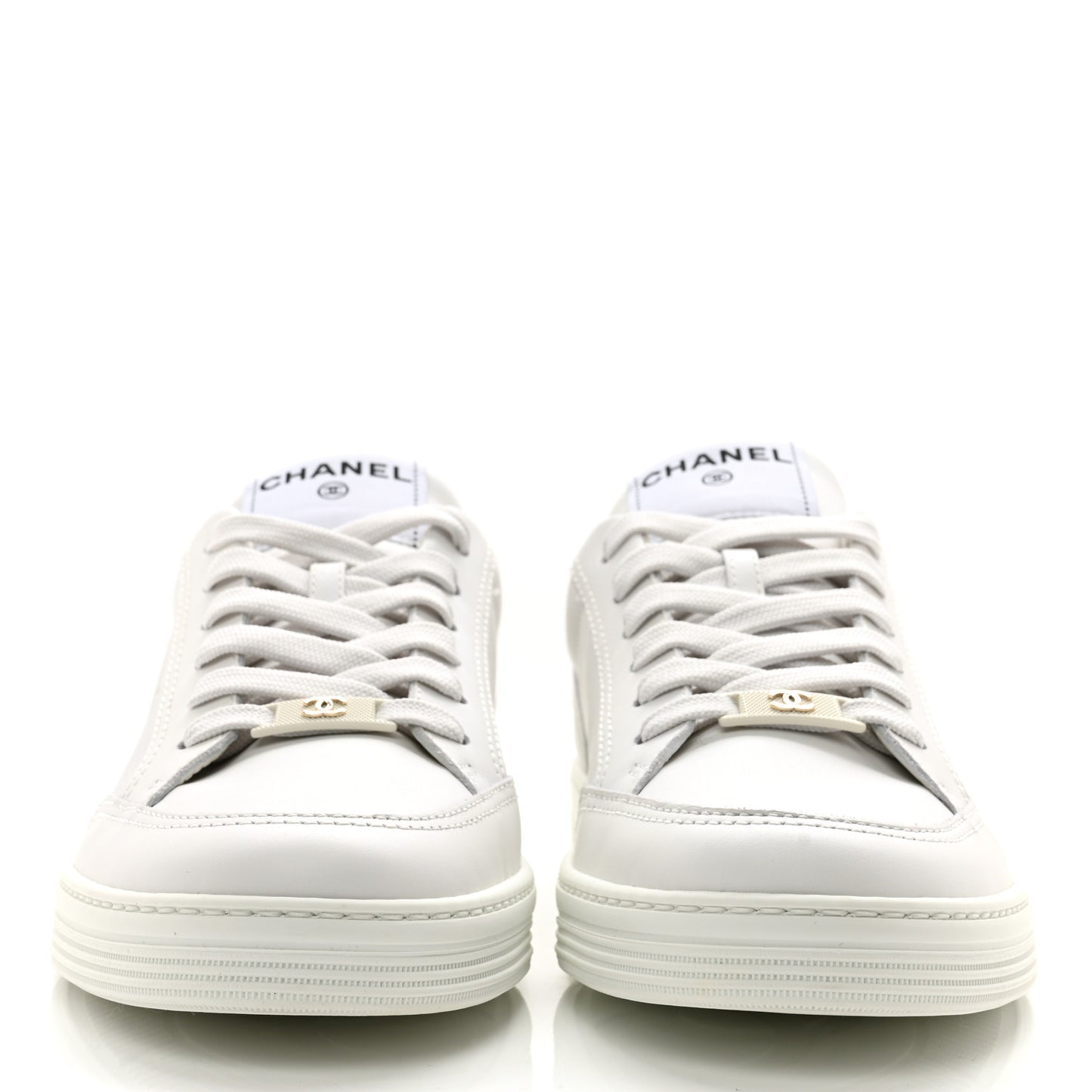 Calfskin Womens CC Logo Sneakers 40.5 White
