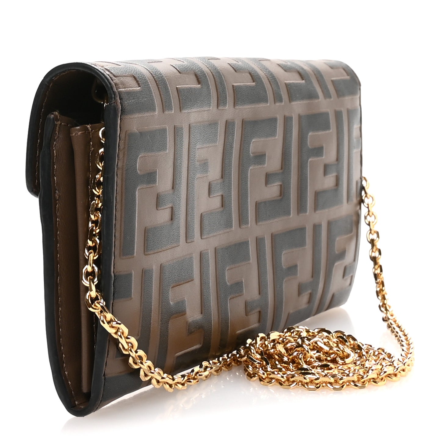 Vitello Soft F is Fendi Bi-Color FF 1974 Embossed Continental Envelope Wallet On Chain Maya Black