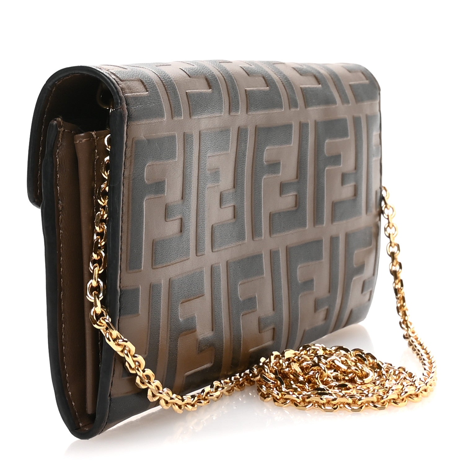 Fendi Vitello Soft F is Fendi Bi-Color FF 1974 Embossed Continental Envelope Wallet On Chain Maya Black 3 of 12