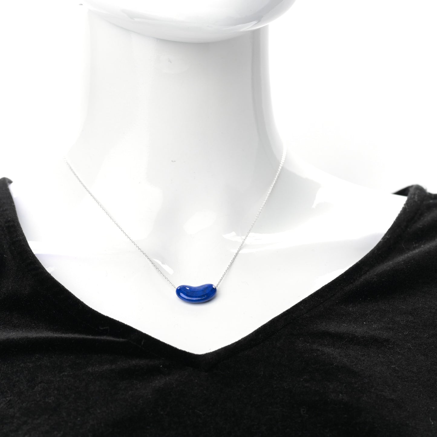 Sterling Silver Lapis Lazuli 19mm Elsa Peretti Bean Pendant Necklace
