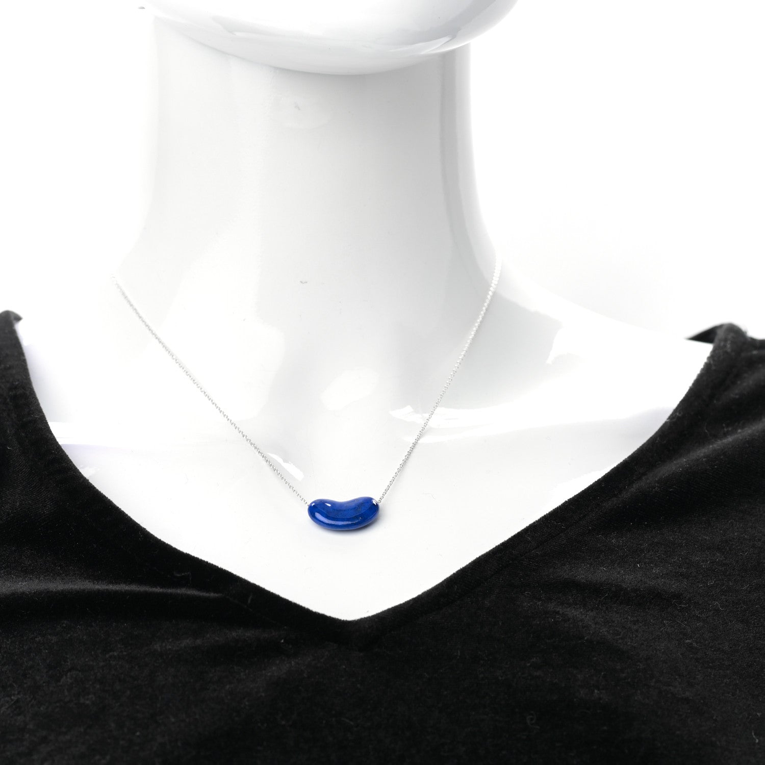 Tiffany Sterling Silver Lapis Lazuli 19mm Elsa Peretti Bean Pendant Necklace 2 of 7