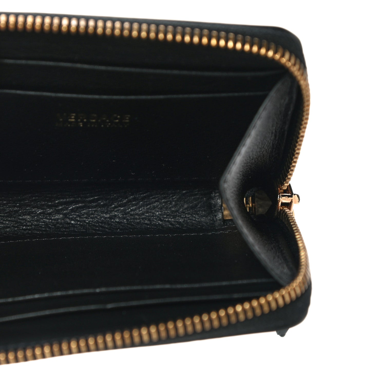 Calfskin Medusa Compact Zip Around Wallet Black