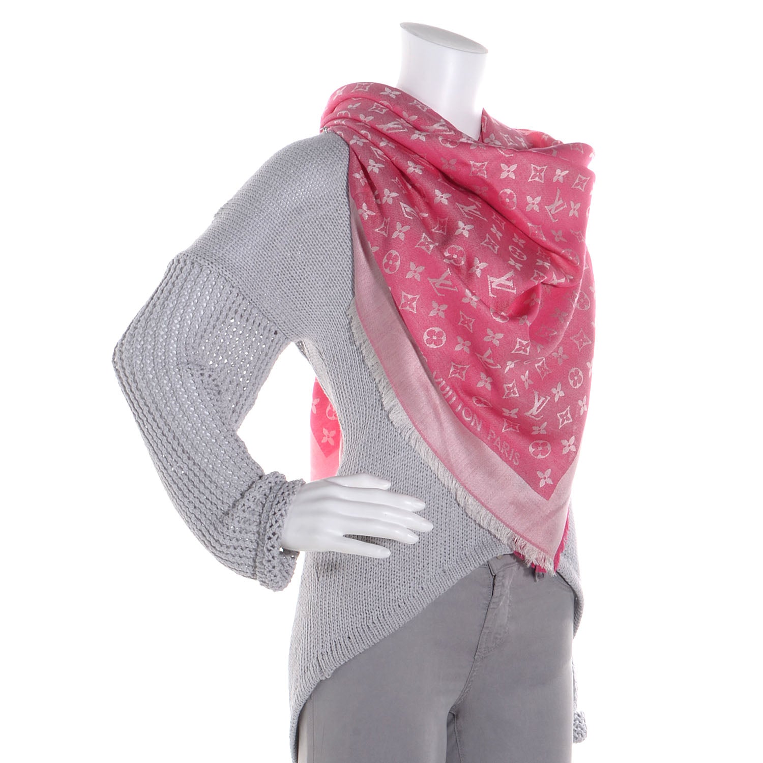 Louis Vuitton Silk Wool Monogram Denim Shawl Pivoine 2 of 5