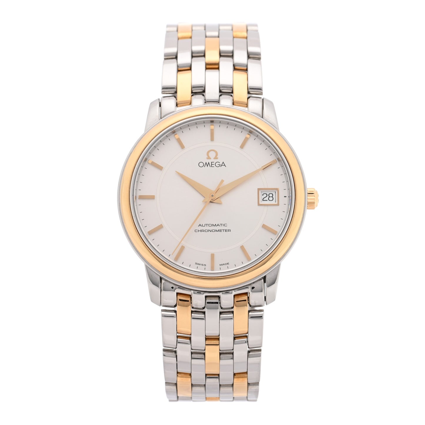 Stainless Steel 18k Yellow Gold 35mm De Ville Chronometer Automatic Watch Silver 168.1050