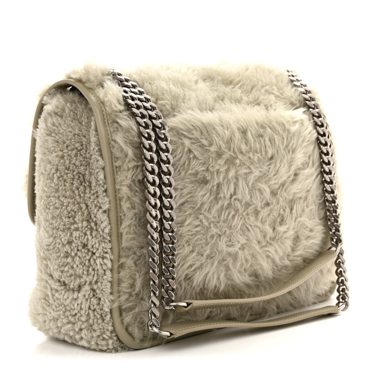Saint Laurent Calfskin Shearling Monogram Medium Niki Chain Satchel Grey 3 of 11