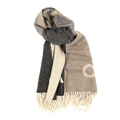 Chanel Cashmere Silk Logo Fringe Stole Beige Anthracite 1 of 3