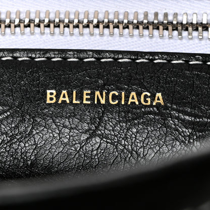 Balenciaga Agneau Arena Striped Patchwork Small Barbes Z Pouch with Handle Black White 7 of 10