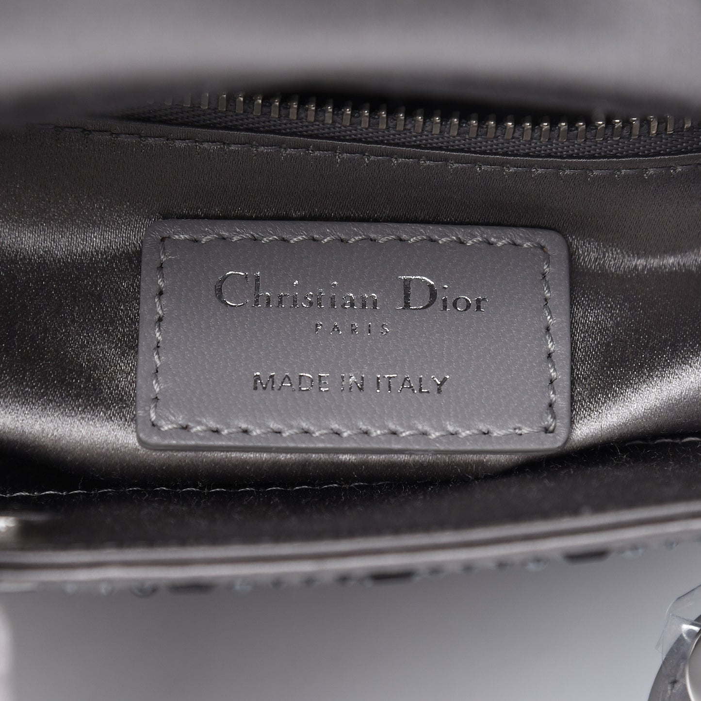 Satin Crystal Cannage Mini Lady Dior Gray