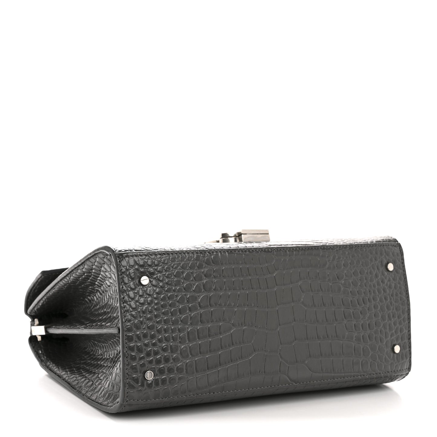 Calfskin Crocodile Embossed Medium Classic Monogram Cassandra Top Handle Fog