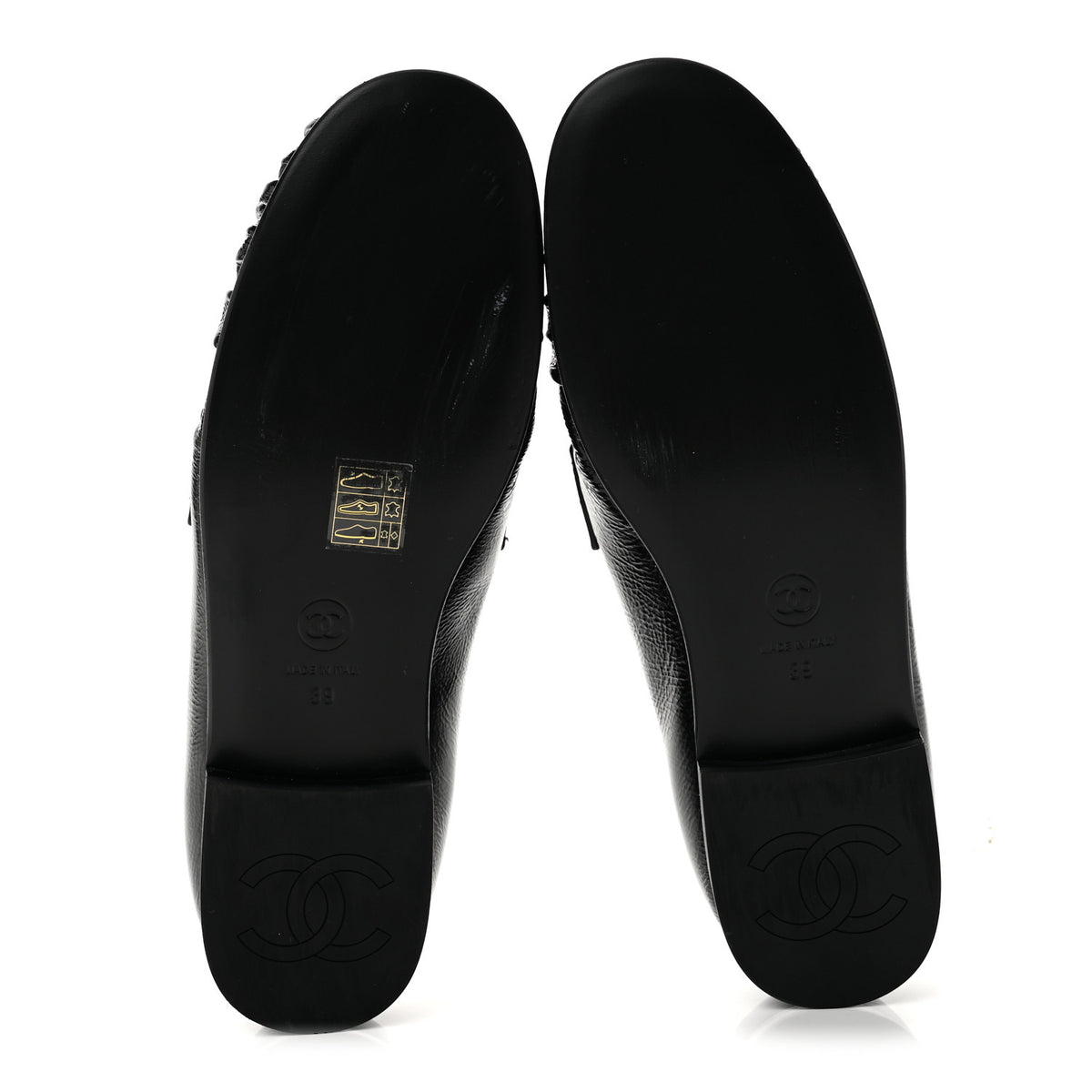 Crumpled Shiny Lambskin CC Mocassin Loafers 39 Black