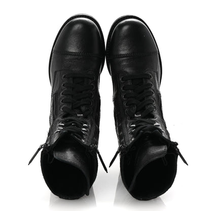 Chanel Sheepskin Quilted CC Tall Lace Up Combat Boots 35 Black 2 of 10