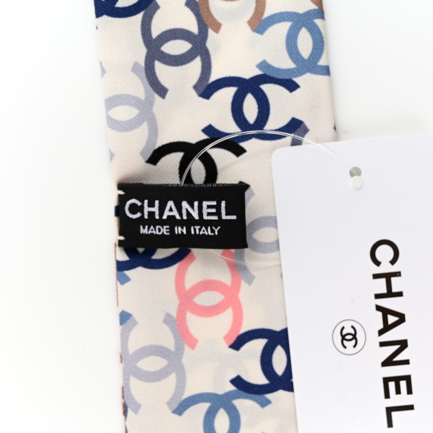 Chanel Silk Twill CC Slim Bandeau Scarf Ecru Multicolor 3 of 3