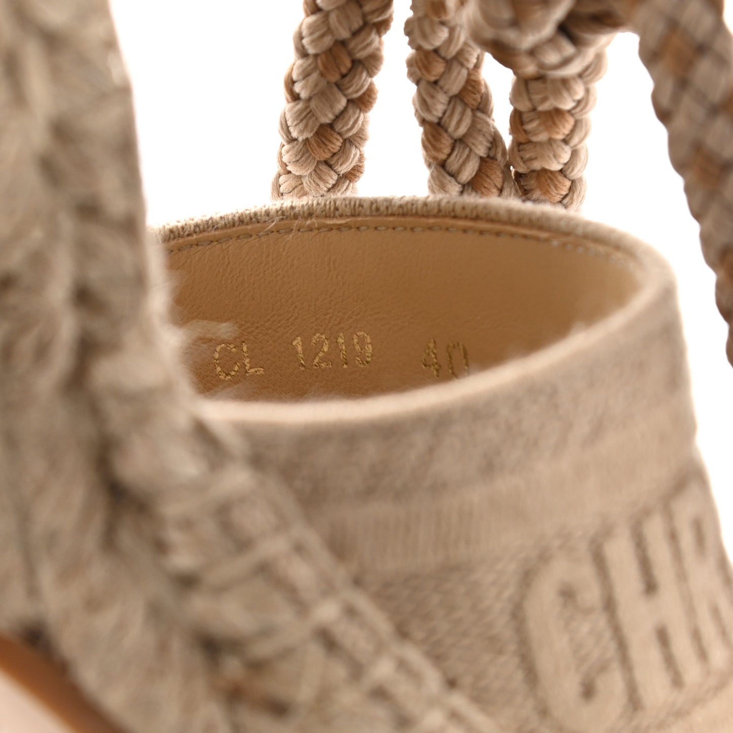 Canvas Embroidered Granville Ankle Tie Espadrille Wedges 40 Cream